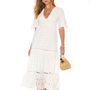 NEW PQ Swim Pilyq White Lace Juniper Water Lily Short Sleeve V-Neck Dress